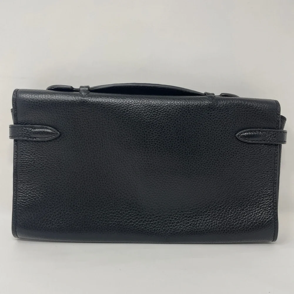 Zenith Black Pebbled Leather Clutch Bag Gold Turn Lock Hardware Handle Handbag